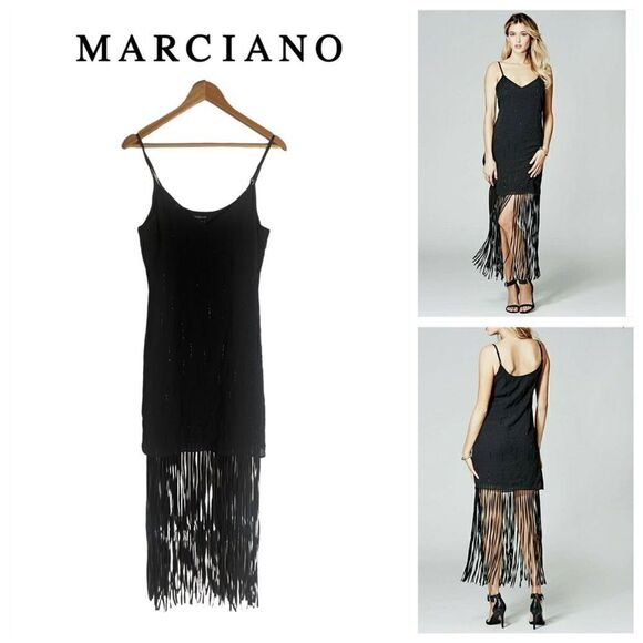 Marciano Evette Fringe Dress Black Boho - Picture 1 of 16